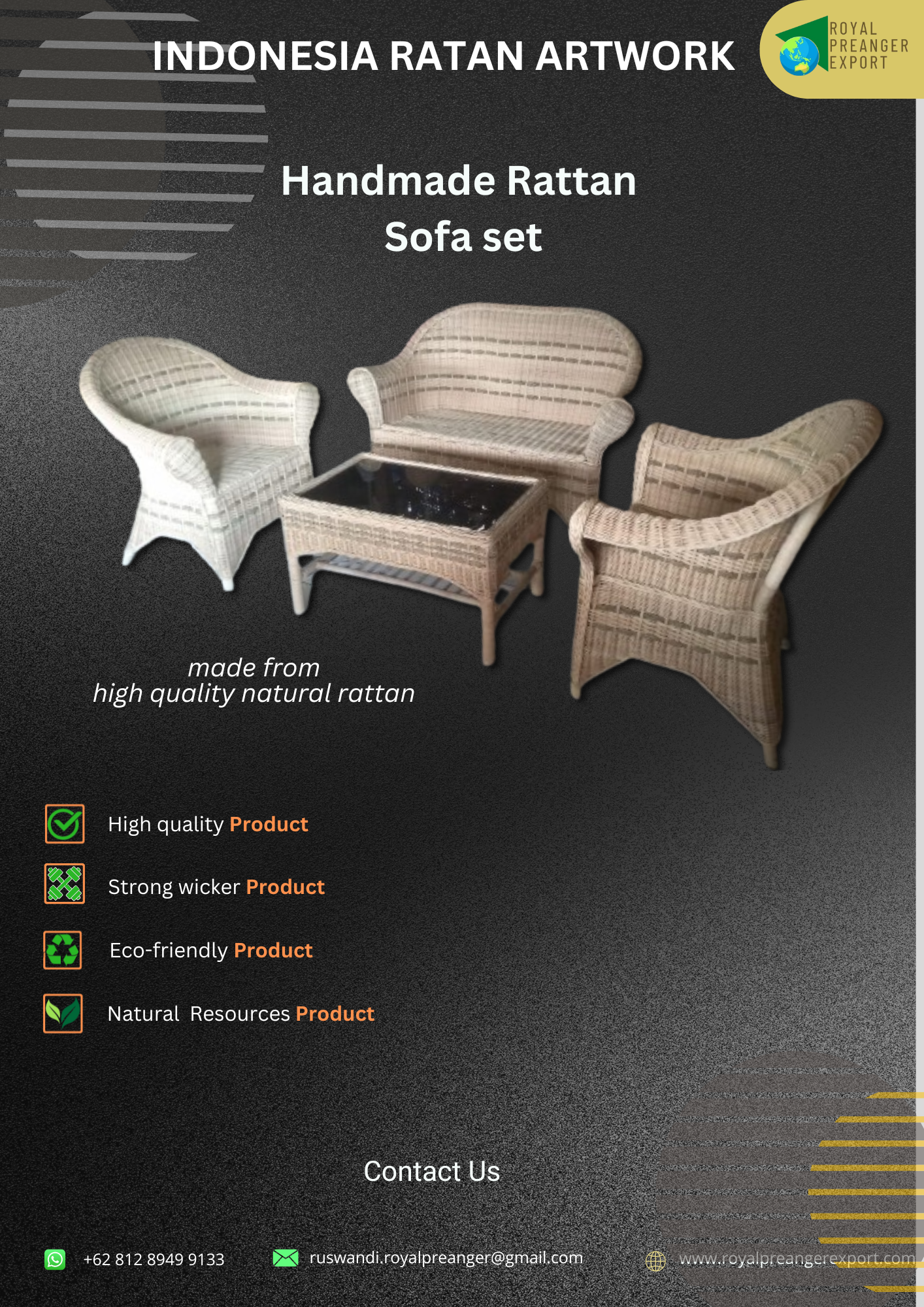 Natural rattan chair set